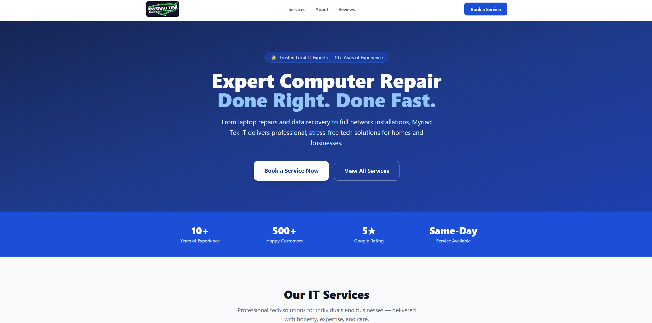 Myriad Tek — IT services example client site